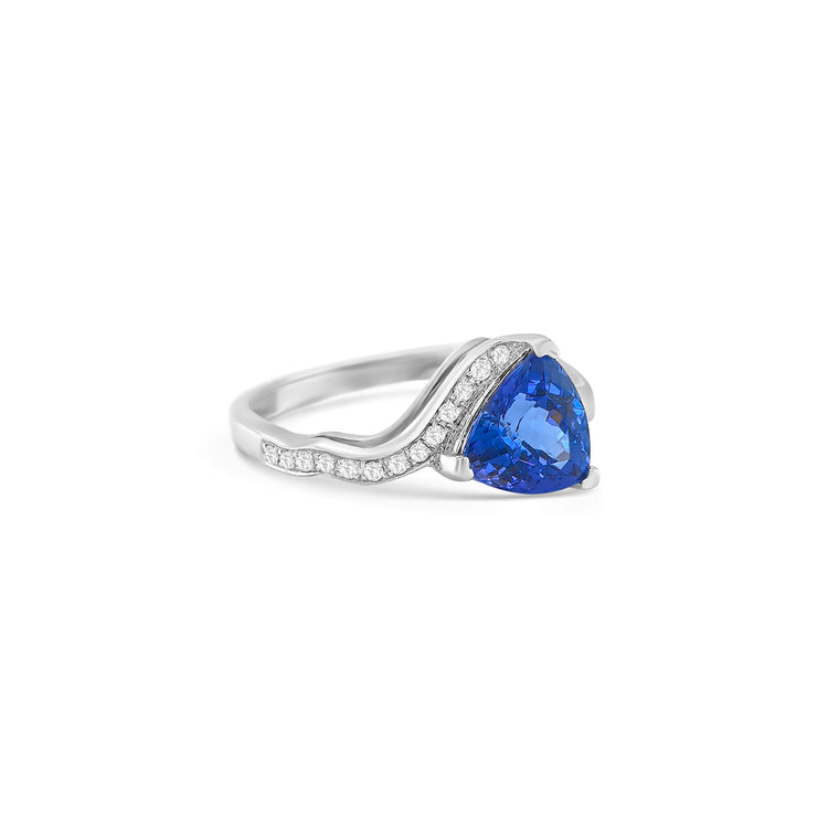 Trillion Cut Tanzanite & Diamond Ring