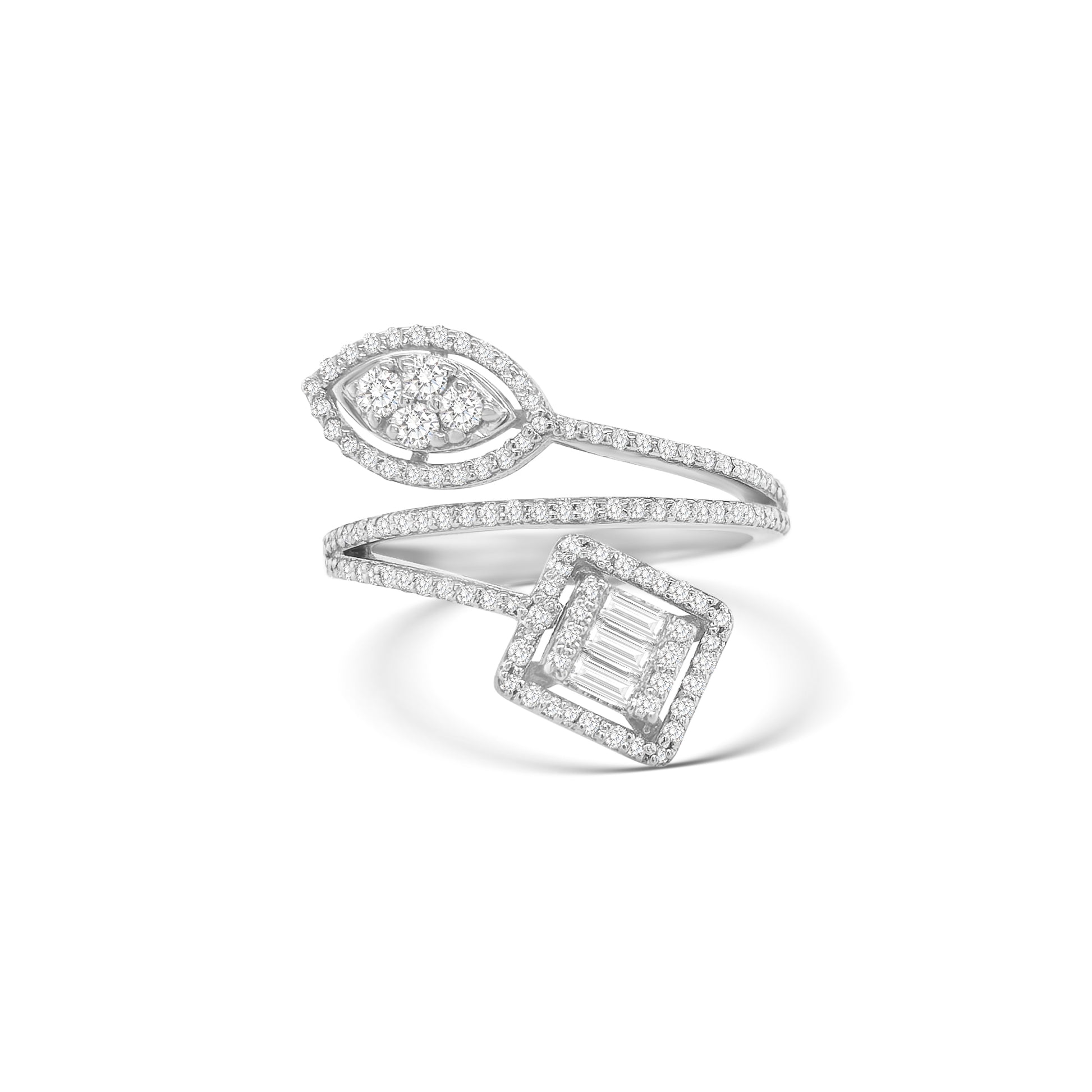 Round brilliant-cut diamond ring set in white gold, showcasing a classic and elegant design with a sparkling center stone.