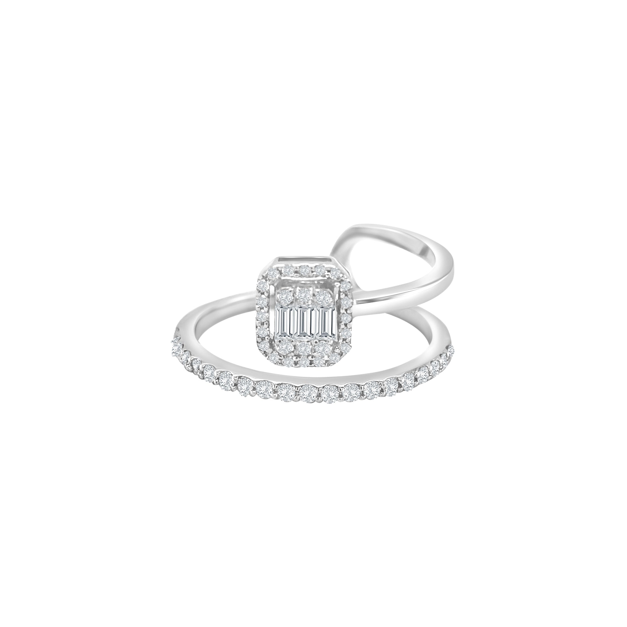 illusion diamond ring, baguette and round cut diamond ring, open band dress ring, elegant diamond fashion ring, modern women’s diamond ring, fine jewellery ring