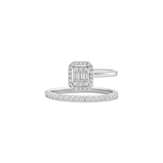 illusion diamond ring, baguette and round cut diamond ring, open band dress ring, elegant diamond fashion ring, modern women’s diamond ring, fine jewellery ring