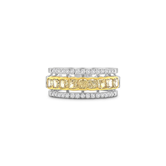 Fancy Intense Yellow Cushion & Round Brilliant Diamond Dress Ring