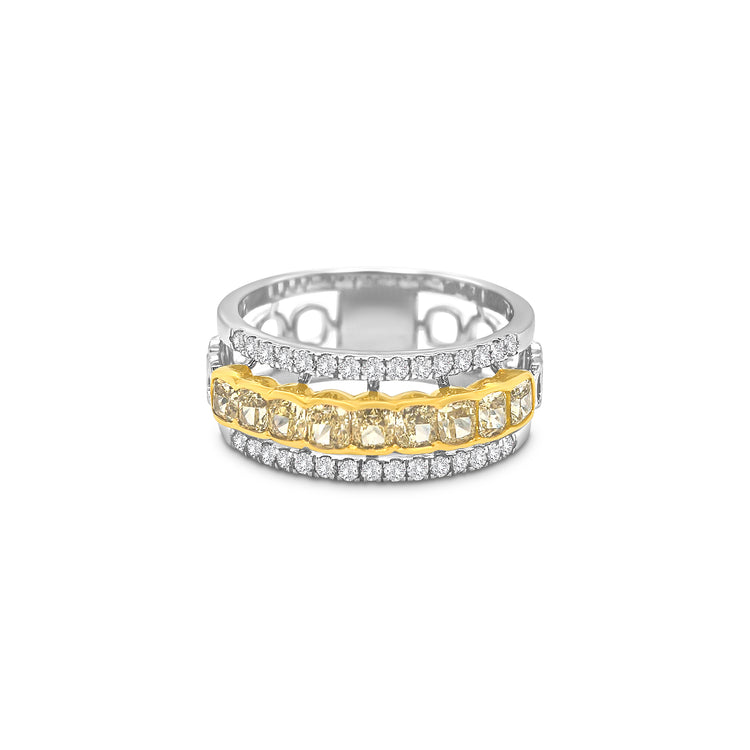 Fancy Intense Yellow Cushion & Round Brilliant Diamond Dress Ring