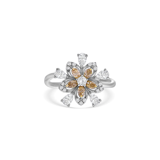 Fancy Yellow Marquise Cut Diamond Flower Ring