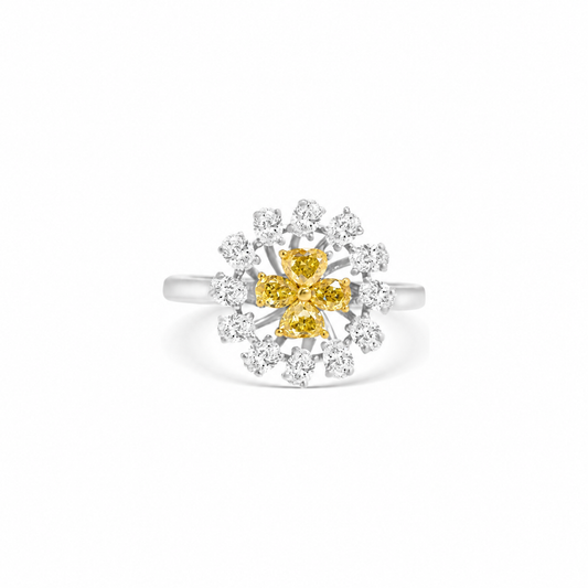 Fancy Yellow Pear Shape Diamond Flower Ring