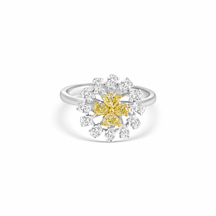 Fancy Yellow Pear Shape Diamond Flower Ring