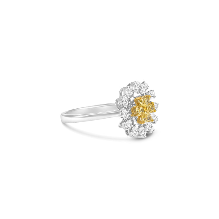 Fancy Yellow Pear Shape Diamond Flower Ring