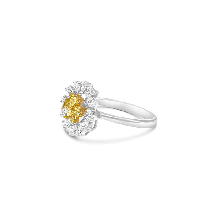 Fancy Yellow Pear Shape Diamond Flower Ring