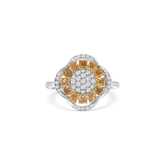 Fancy Yellow Cushion Cut Diamond Cluster Ring