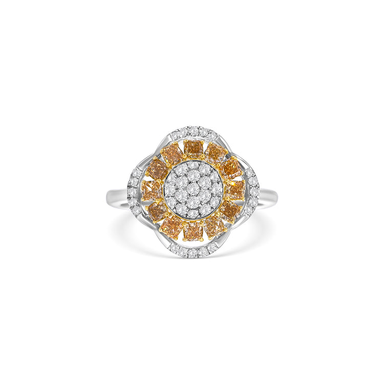 Fancy Yellow Cushion Cut Diamond Cluster Ring
