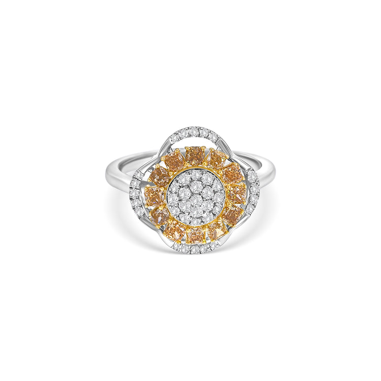 Fancy Yellow Cushion Cut Diamond Cluster Ring