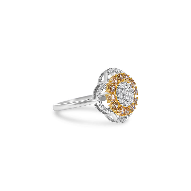 Fancy Yellow Cushion Cut Diamond Cluster Ring