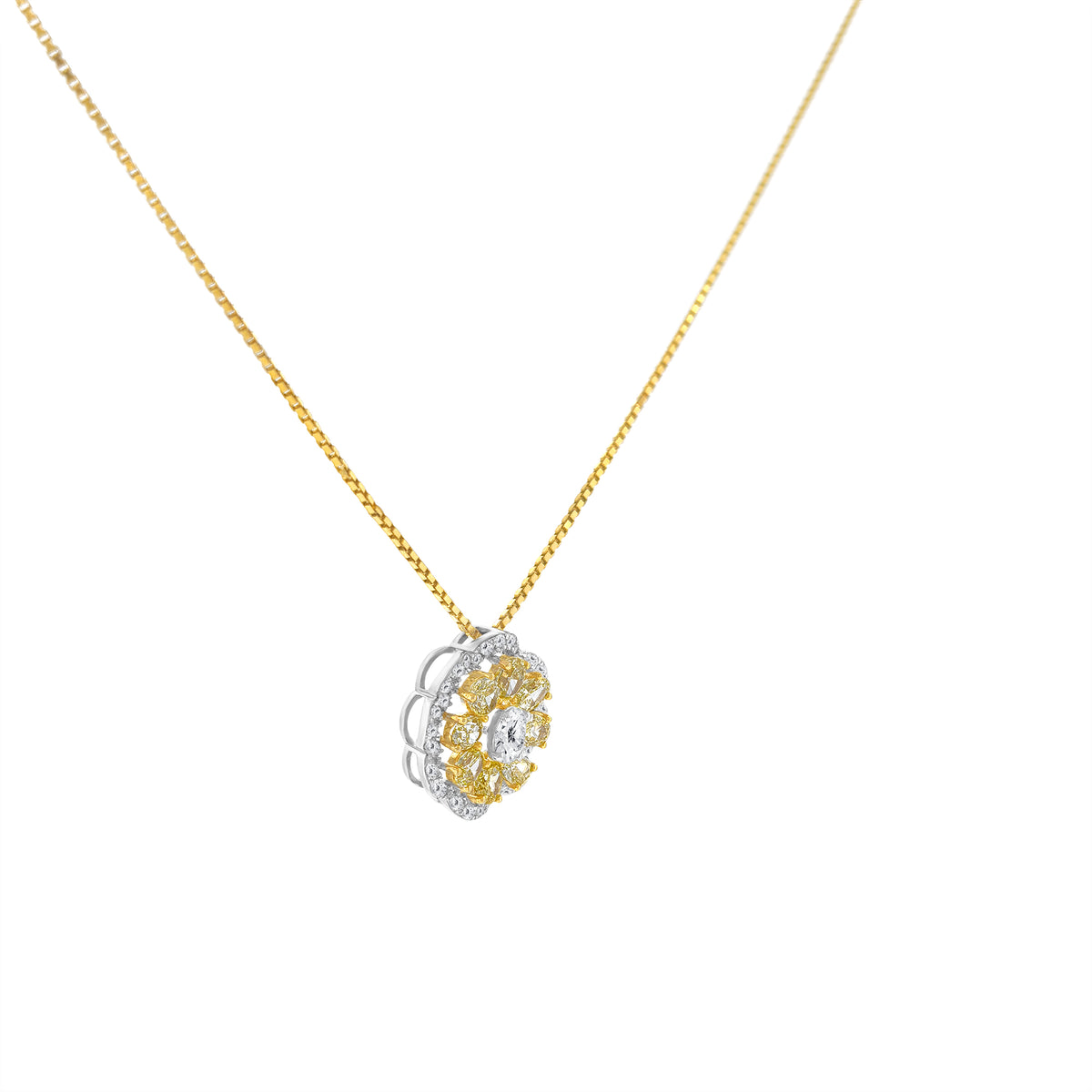 Fancy Yellow Oval Cut Diamond Cluster Pendant