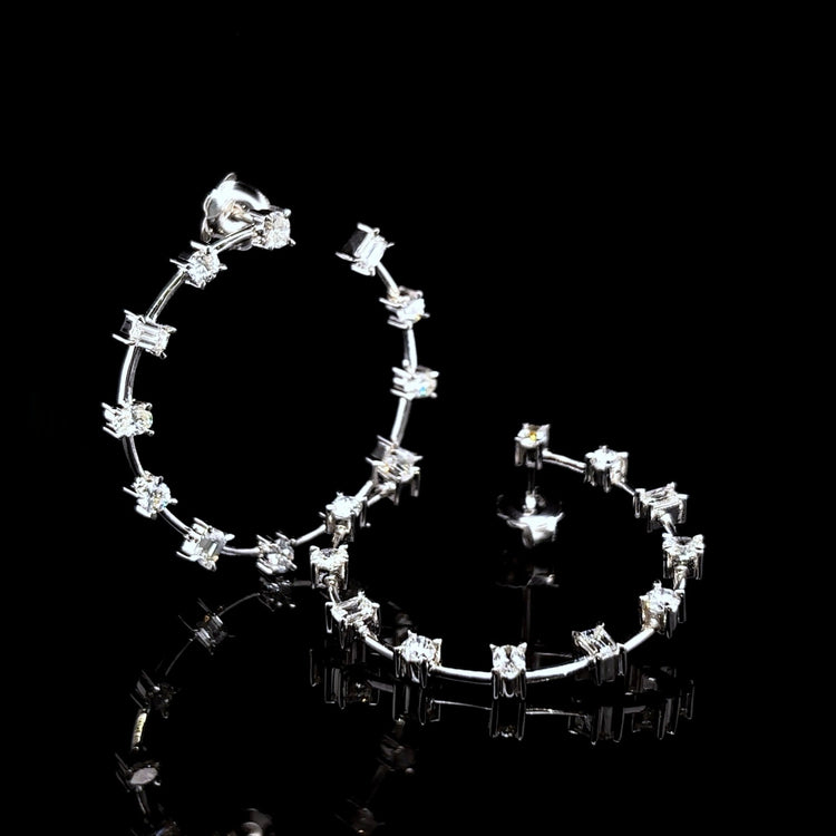Round Brilliant, Oval & Emerald Cut Diamond Hoop Earrings