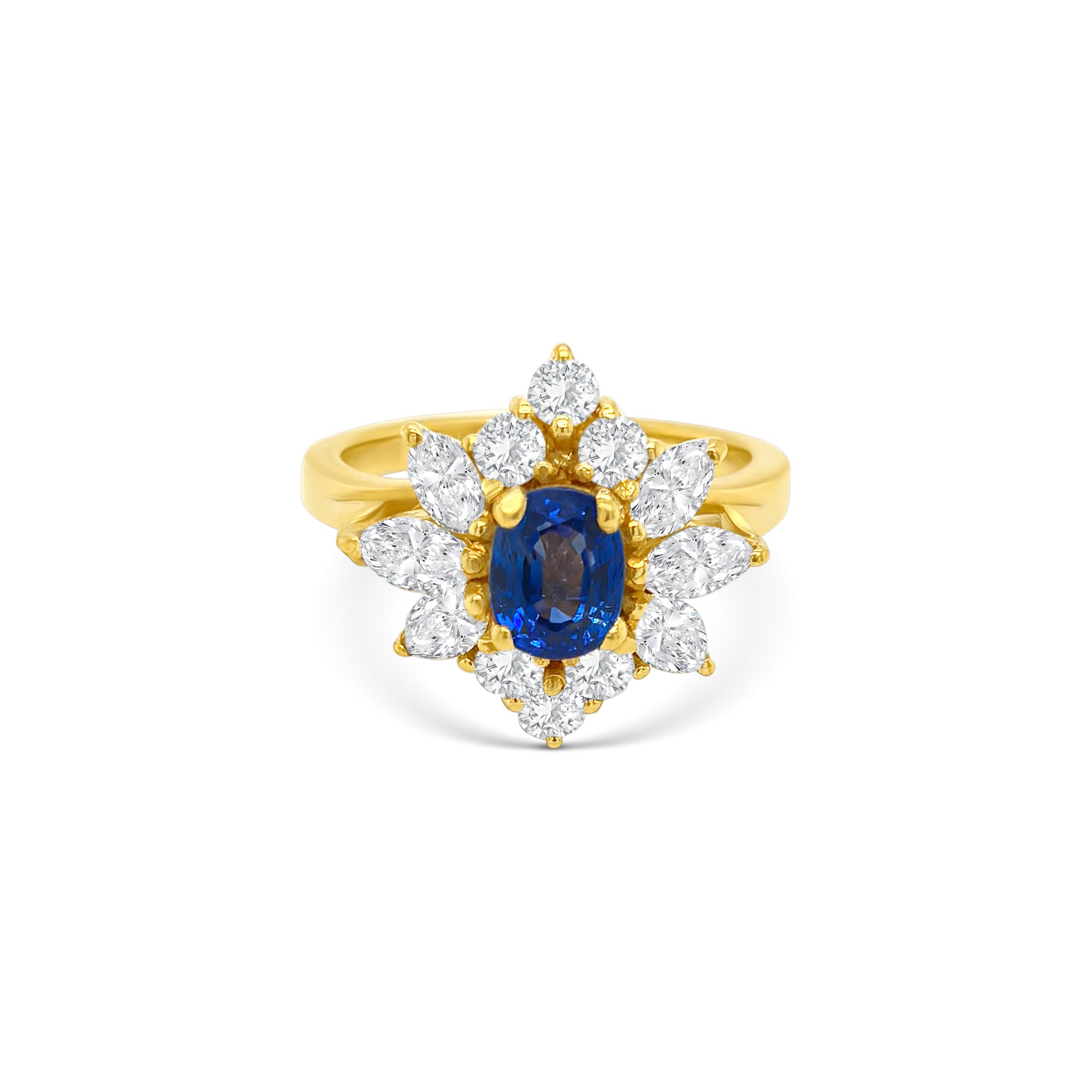 Oval Sapphire & Floral Diamond Halo Ring
