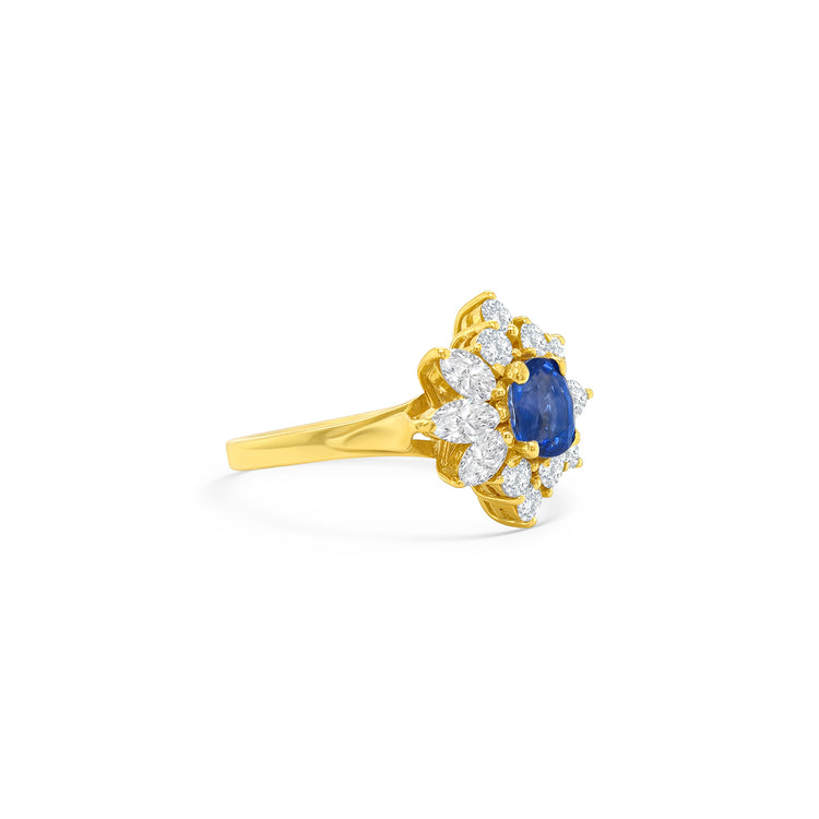 Oval Sapphire & Floral Diamond Halo Ring
