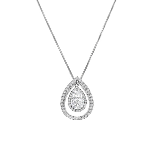 Floating Pear Shaped Diamond Halo Pendant