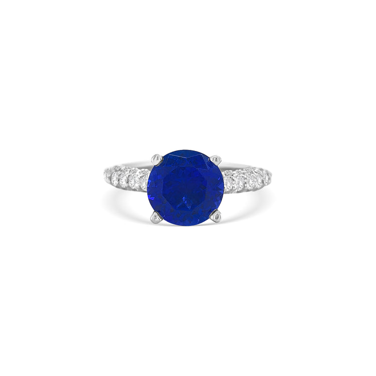 Round Cut Tanzanite & Diamond Ring