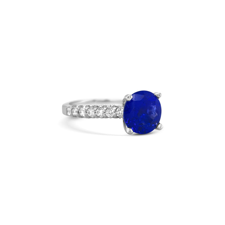 Round Cut Tanzanite & Diamond Ring