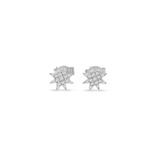 diamond earrings, starburst earrings, white gold earrings, diamond cluster studs, luxury jewelry, star design earrings, women’s fine jewelry, sparkling diamond studs, celestial earrings, elegant stud earrings, fashion jewelry, diamond star studs