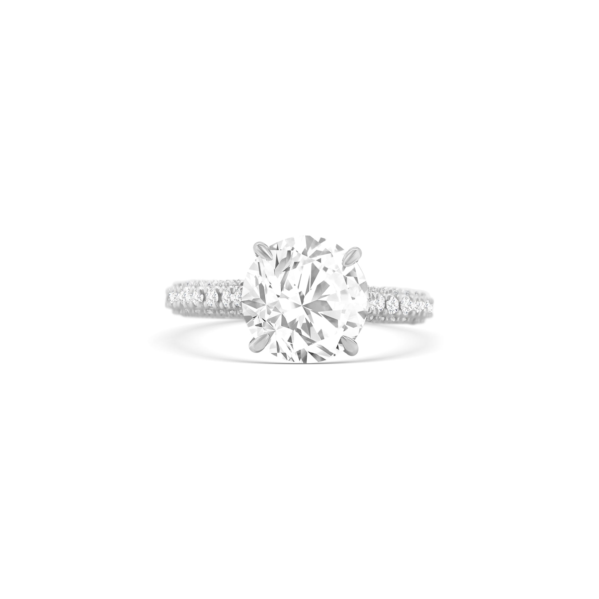 This elegant round solitaire diamond ring features sparkling side stones, perfect for engagements or special occasions.