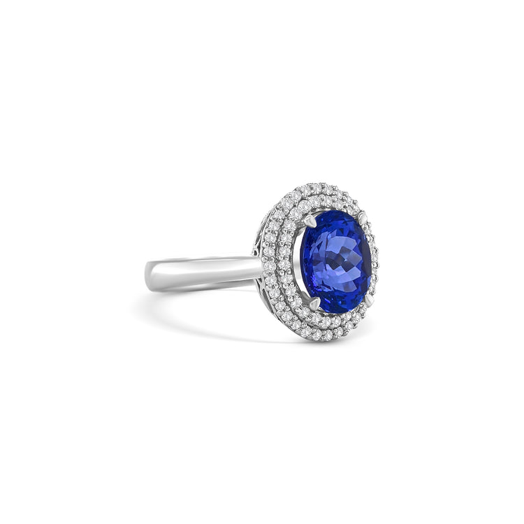 Oval Cut Tanzanite & Diamond Double Halo Ring