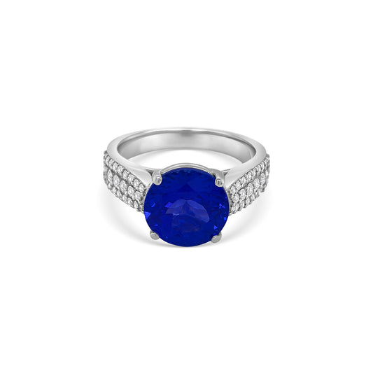 Round Cut Tanzanite & Diamond Ring