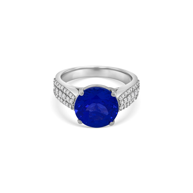Round Cut Tanzanite & Diamond Ring