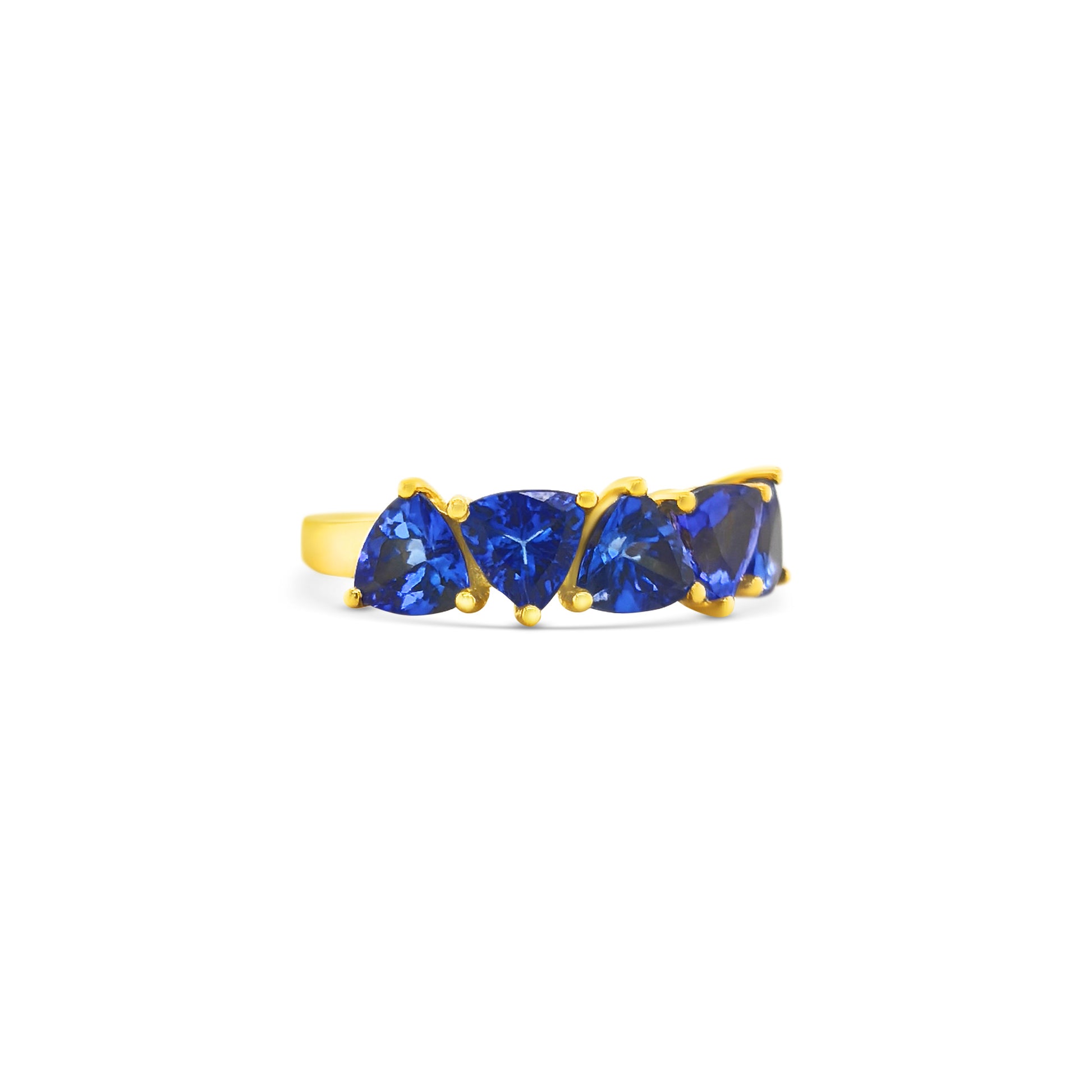trillion tanzanite ring, half eternity ring, tanzanite eternity band, trillion cut gemstone ring, women’s tanzanite jewelry, fine gemstone ring, luxury eternity band, white gold tanzanite ring, elegant gemstone eternity ring, tanzanite half band