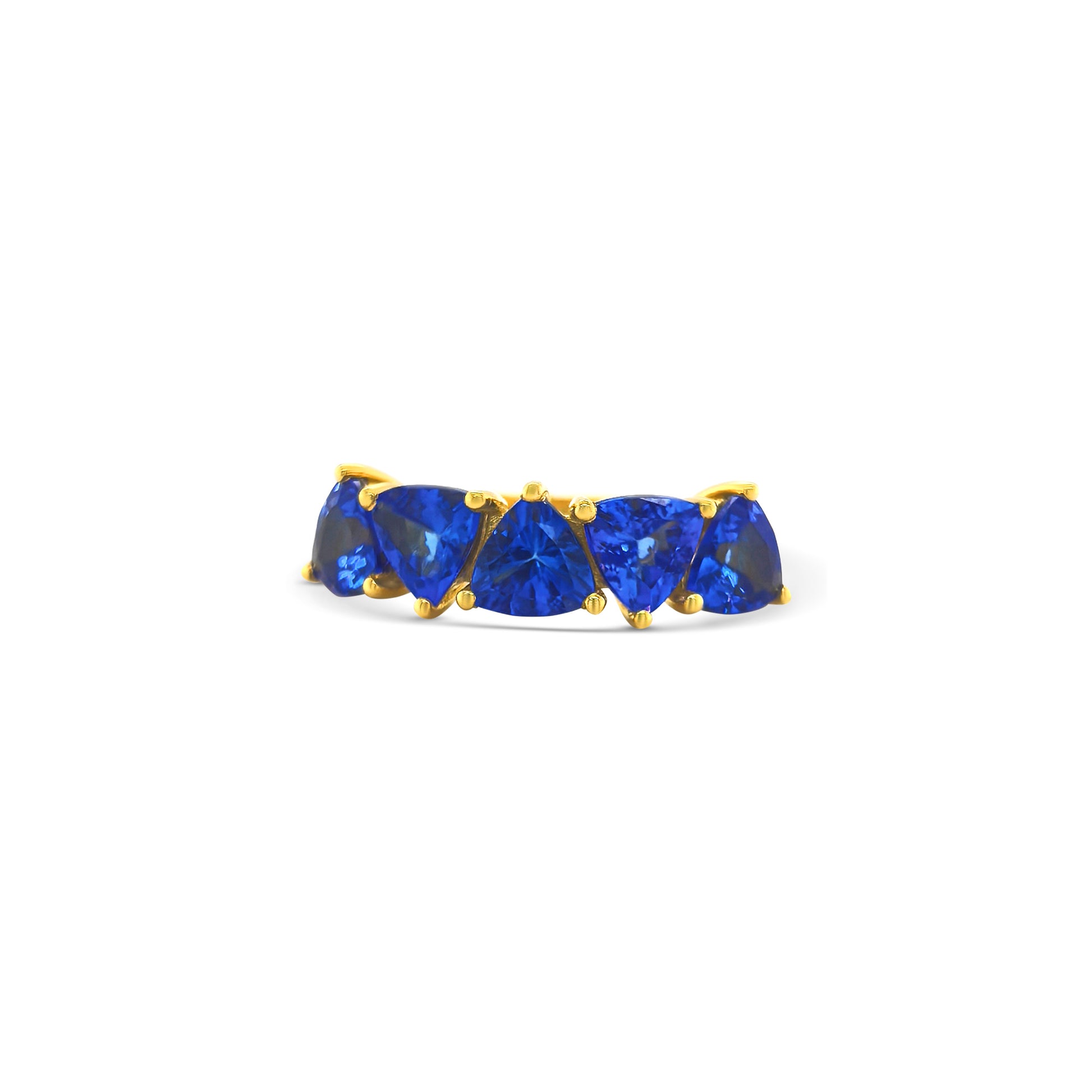 trillion tanzanite ring, half eternity ring, tanzanite eternity band, trillion cut gemstone ring, women’s tanzanite jewelry, fine gemstone ring, luxury eternity band, white gold tanzanite ring, elegant gemstone eternity ring, tanzanite half band
