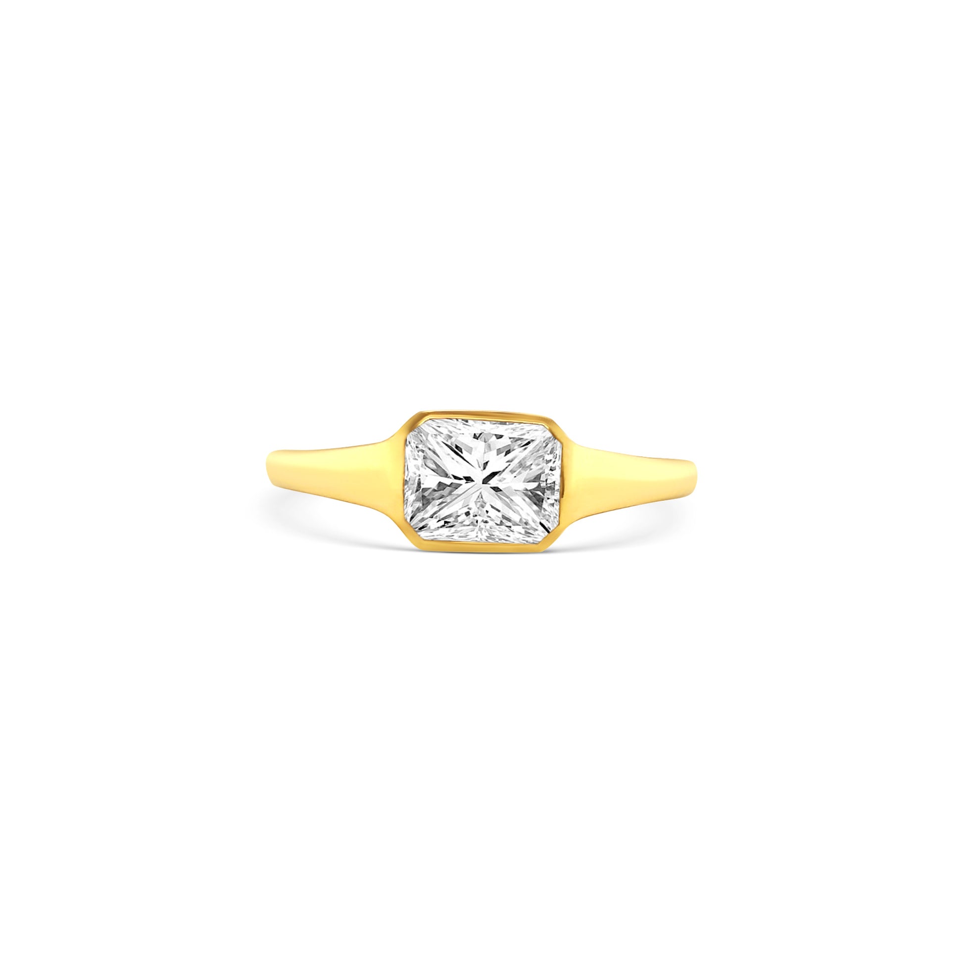 radiant cut diamond ring, radiant solitaire ring, radiant diamond engagement ring, yellow gold radiant diamond ring, elegant diamond jewelry, radiant cut fine jewelry, women’s radiant cut diamond ring, luxury diamond solitaire, modern radiant cut ring, radiant cut bridal jewelry