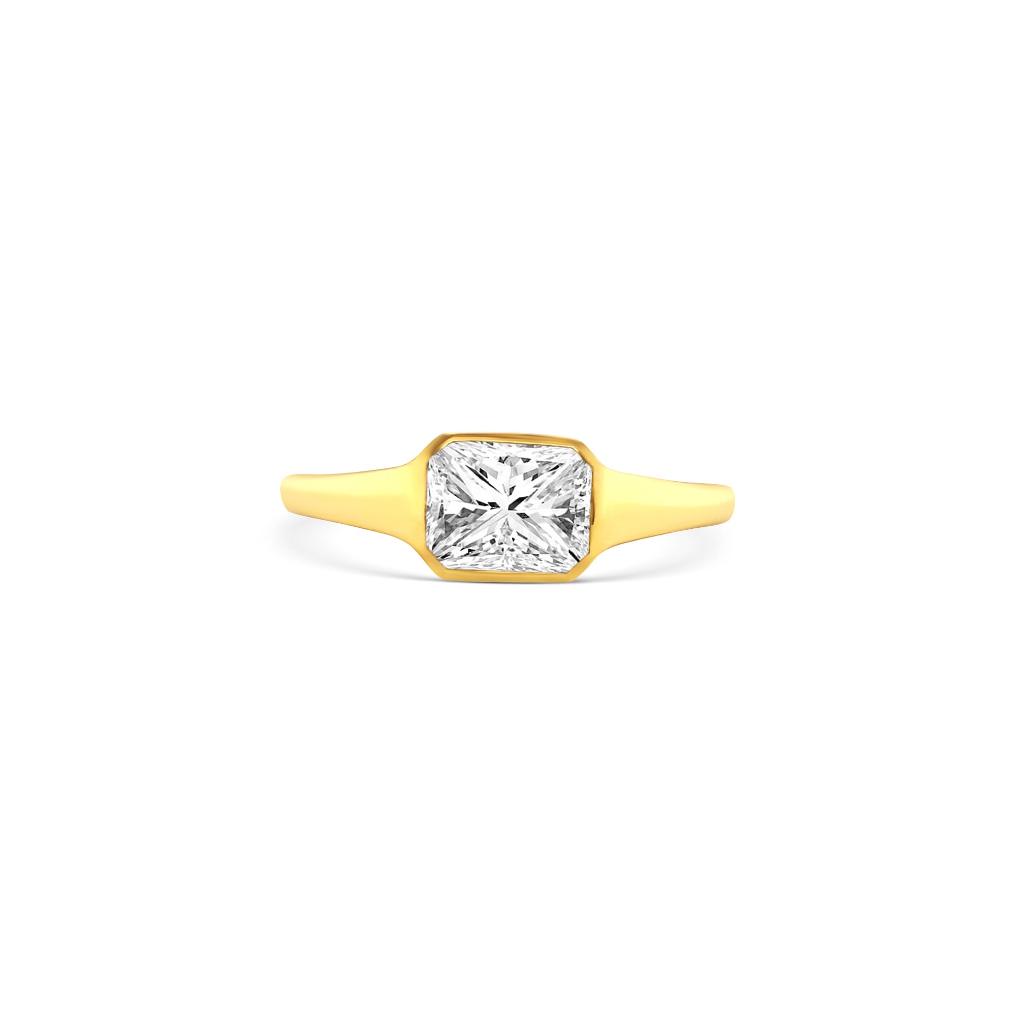 radiant cut diamond ring, radiant solitaire ring, radiant diamond engagement ring, yellow gold radiant diamond ring, elegant diamond jewelry, radiant cut fine jewelry, women’s radiant cut diamond ring, luxury diamond solitaire, modern radiant cut ring, radiant cut bridal jewelry