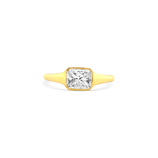 radiant cut diamond ring, radiant solitaire ring, radiant diamond engagement ring, yellow gold radiant diamond ring, elegant diamond jewelry, radiant cut fine jewelry, women’s radiant cut diamond ring, luxury diamond solitaire, modern radiant cut ring, radiant cut bridal jewelry