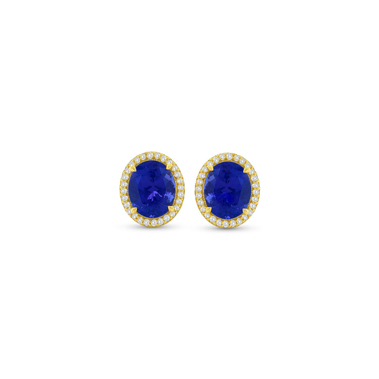 Oval Cut Tanzanite & Diamond Halo Stud Earrings