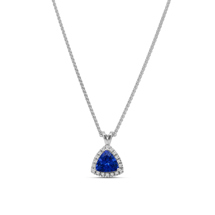 Trillion Tanzanite Pendant, Tanzanite Diamond Halo Jewelry, Luxury Tanzanite Necklace, Trillion Cut Gemstone Pendant, Diamond Halo Pendant, Fine Jewelry Gift for Her, Tanzanite Necklace with Diamonds, Trillion Tanzanite Necklace