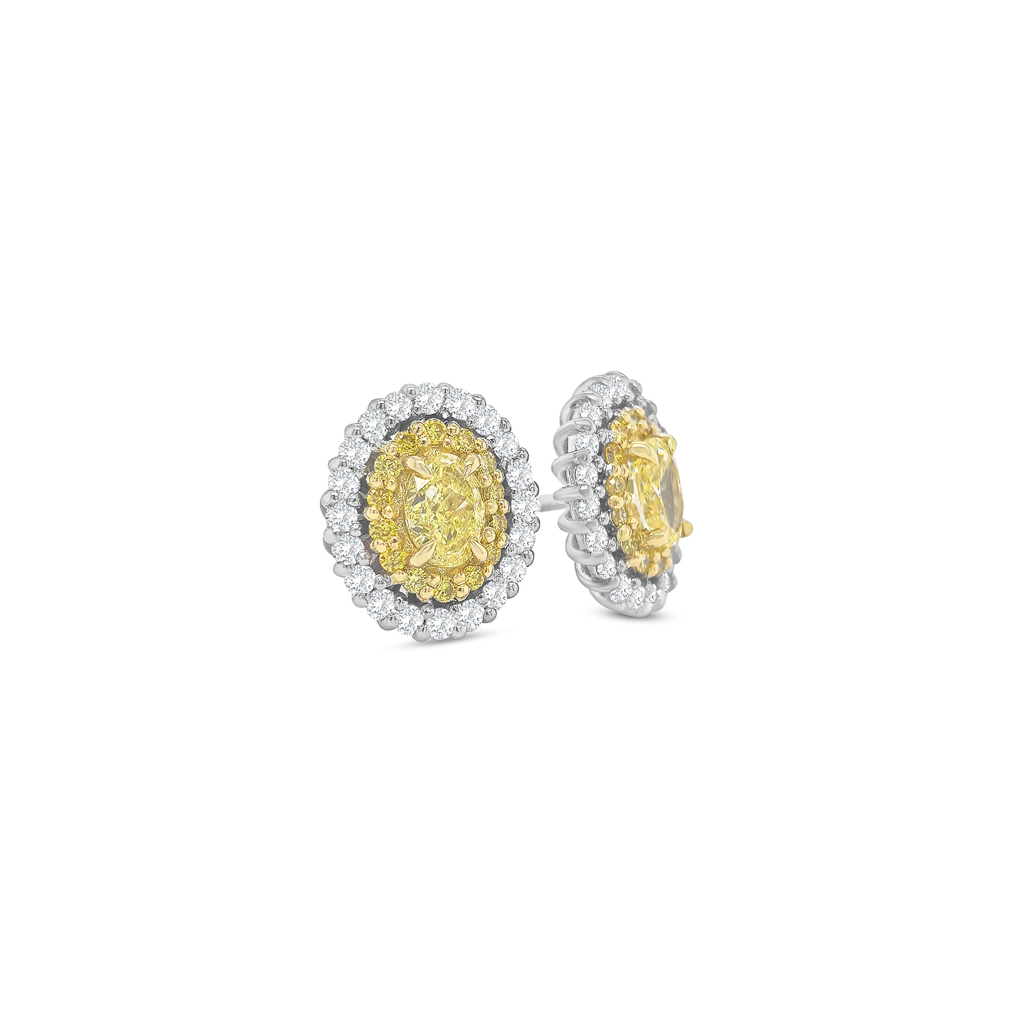 Fancy Yellow Oval Diamond Halo Stud Earring