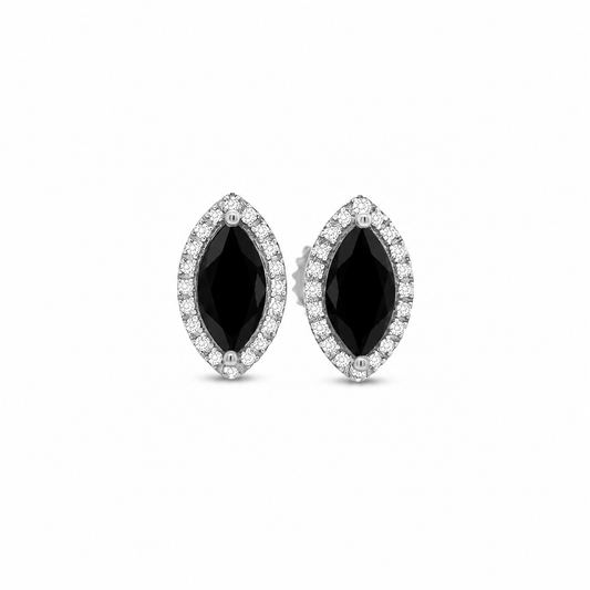 Marquise Black Diamond Halo Stud Earrings