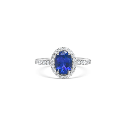 Oval Tanzanite and Halo Diamond Ring