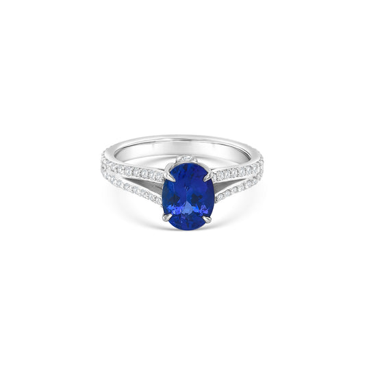 Oval Cut Tanzanite & Split Shank Diamond Ring