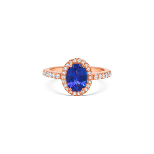 Oval Tanzanite and Halo Diamond Ring