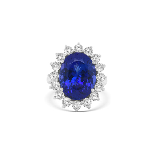 Oval Cut Tanzanite Floral Diamond Halo Ring