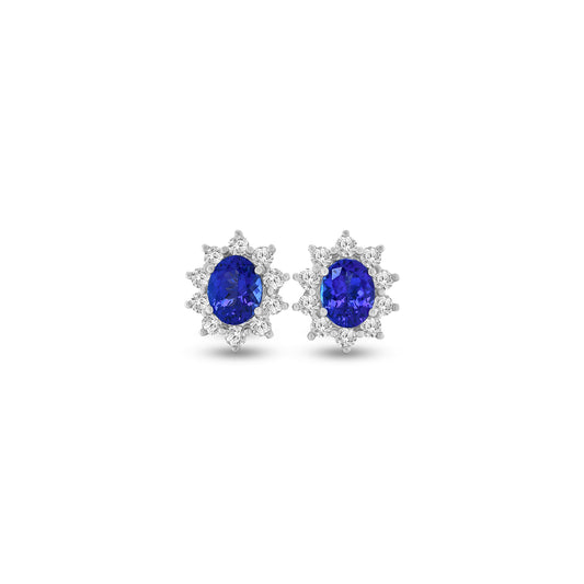 Oval Cut Tanzanite & Diamond Stud Earrings