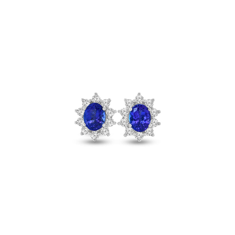 Oval Cut Tanzanite & Diamond Stud Earrings