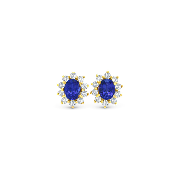 Oval Cut Tanzanite & Diamond Stud Earrings