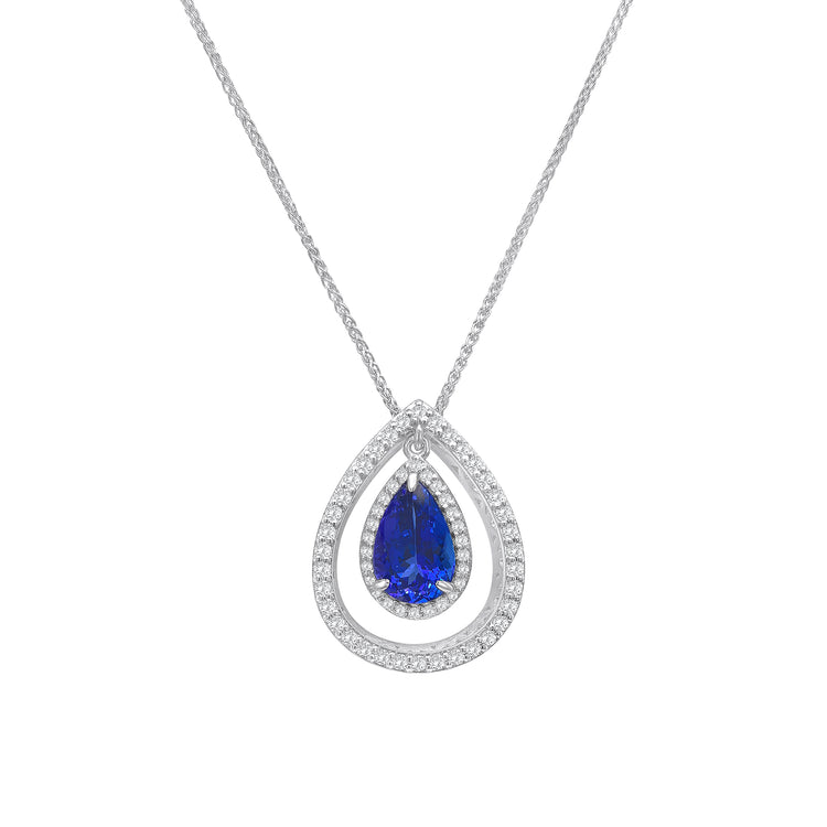 Pear Shape Tanzanite & Diamond Halo Pendant