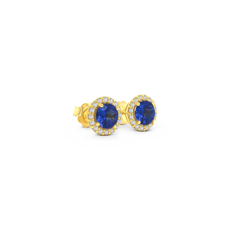 Round Tanzanite & Diamond Halo Stud Earrings