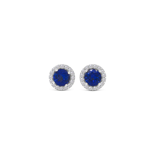 Round Tanzanite & Diamond Halo Stud Earrings