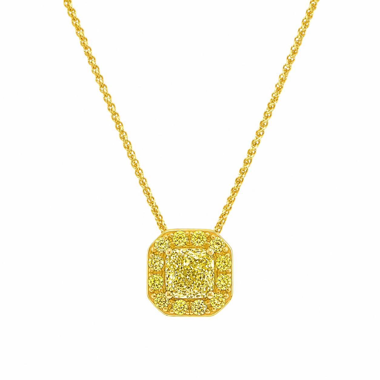 Fancy Light Yellow Radiant Cut Halo Diamond Pendant
