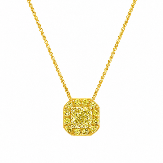 Fancy Light Yellow Radiant Cut Halo Diamond Pendant