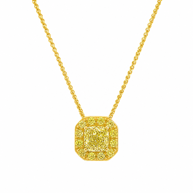 Fancy Light Yellow Radiant Cut Halo Diamond Pendant