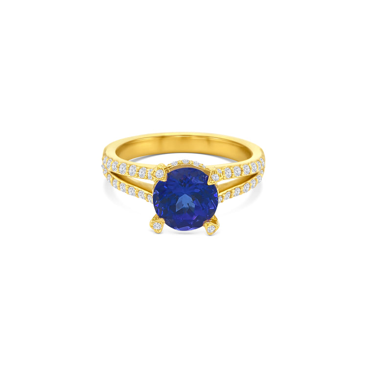 Round Tanzanite Split Shank Diamond Ring